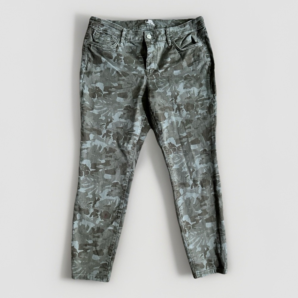 Tommy Bahama Skinny Ankle Jeans Women's 12 Olive Grn Tropical Camo Print Stretch